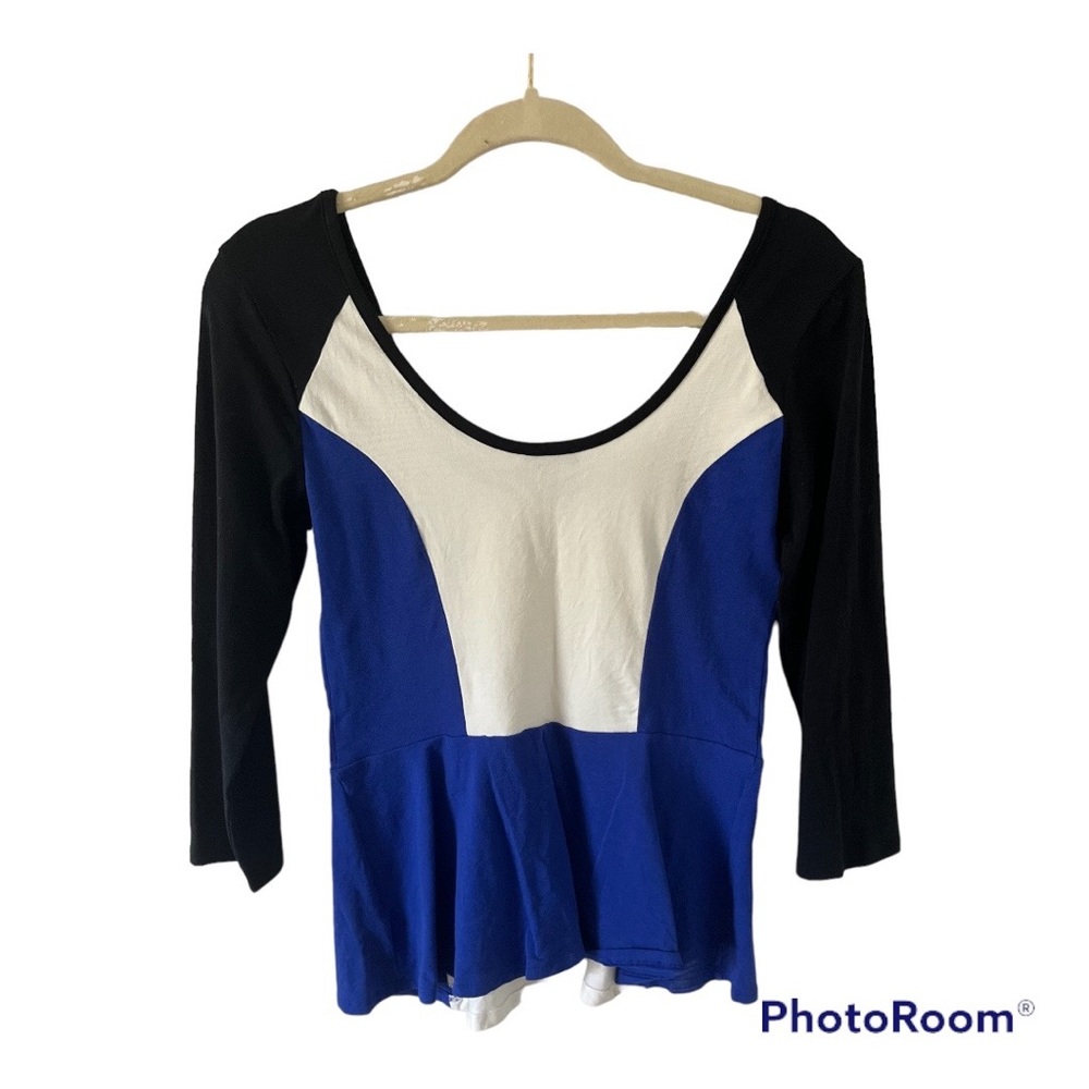 Express Color Block Peplum Top Size Medium | Color: Black/Blue